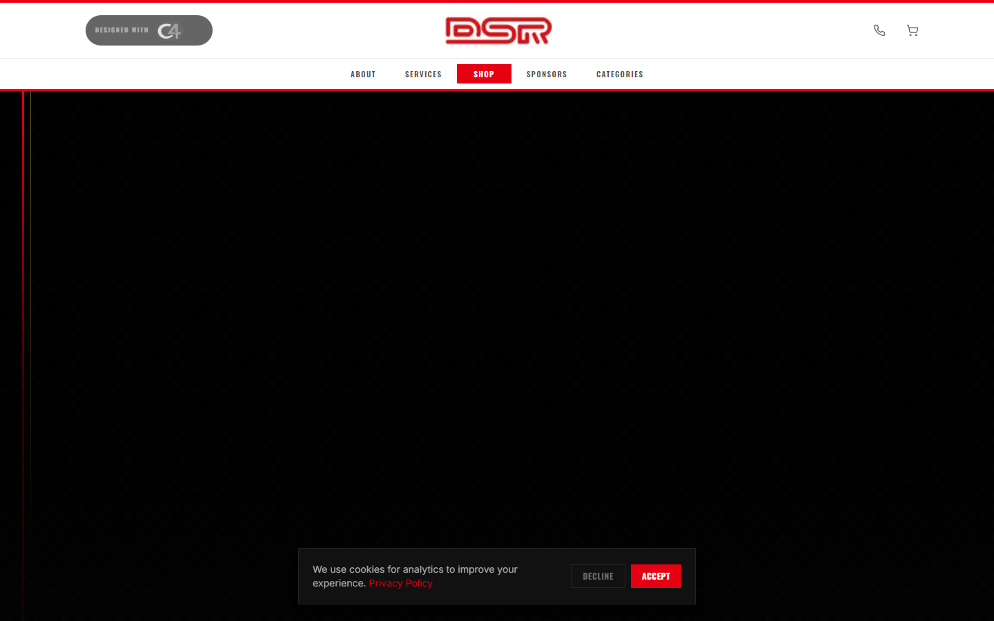 Homepage hero — "BUILT FOR SPEED. ENGINEERED TO WIN." with autoplay video and cycling background images