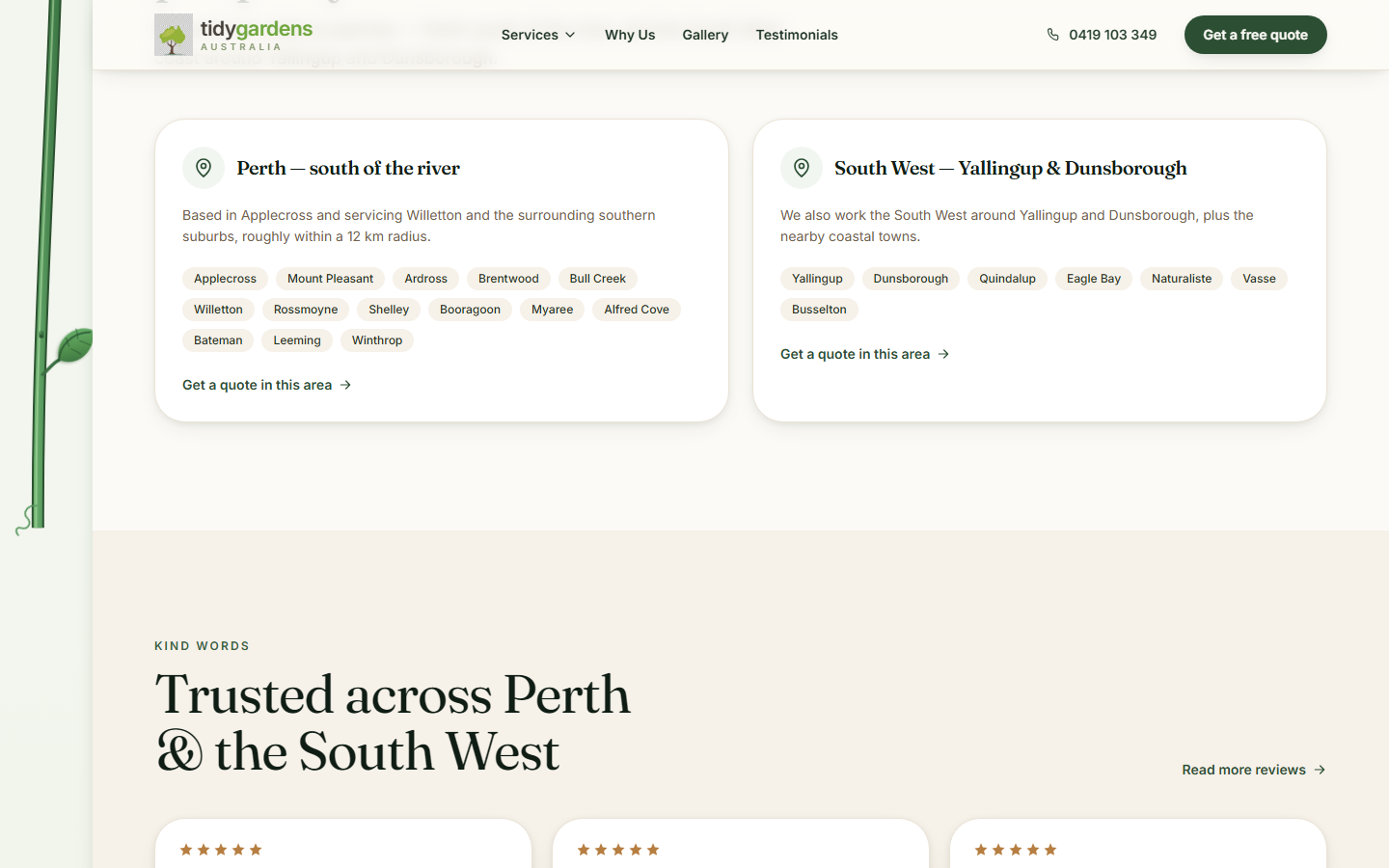 Home — "Trained across Perth & the South West" service overview